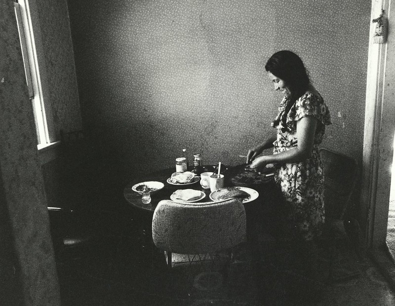 Felipa Juarez cleans cactus for breakfast.