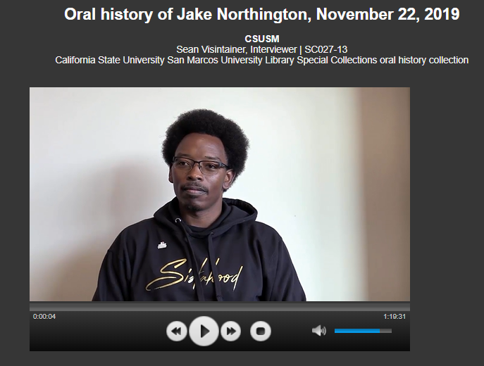 Screenshot of oral history interview with Jake Northington, from his 2019 interview.